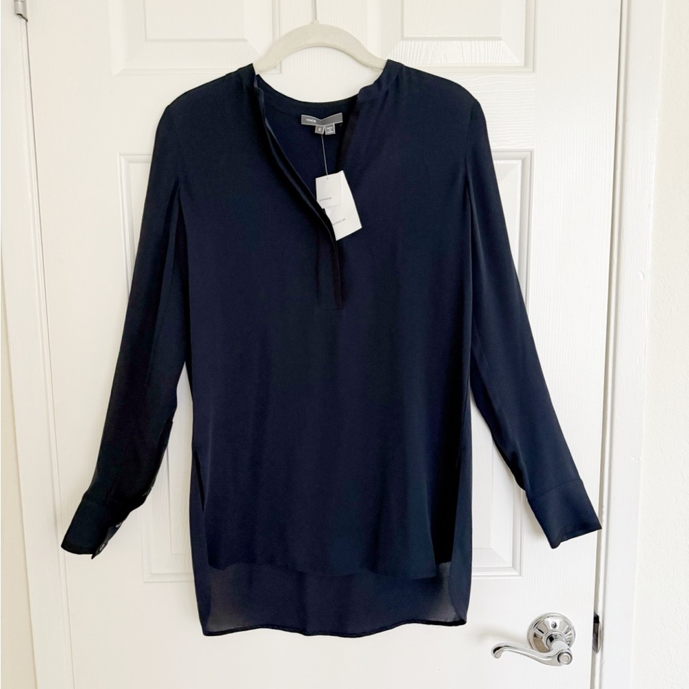 Vince Silk Tipped Contrast Long Sleeve Blouse- size 2- NWT - Picture 3 of 10